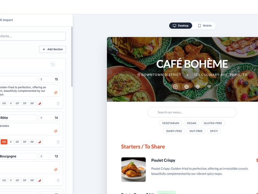 Professional restaurant menu design created with a restaurant menu maker tool